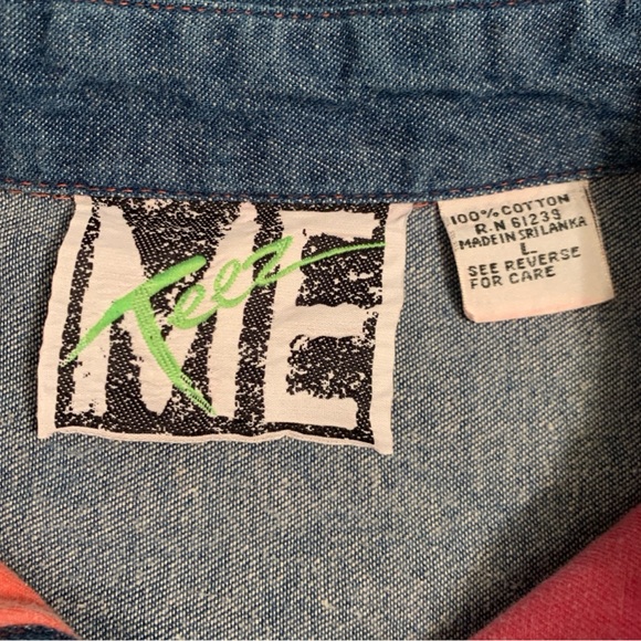 Teez Me Button Shirt Color Block Large Casual Multicolor Colorful 90’s - Picture 10 of 10